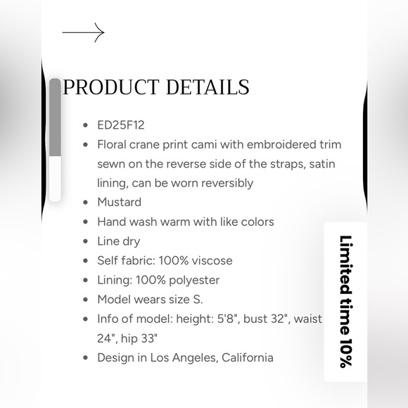 NWTCurrent Collection ARATTA Yellow Legend of the Crane Reversible Cami Top - Picture 6 of 16